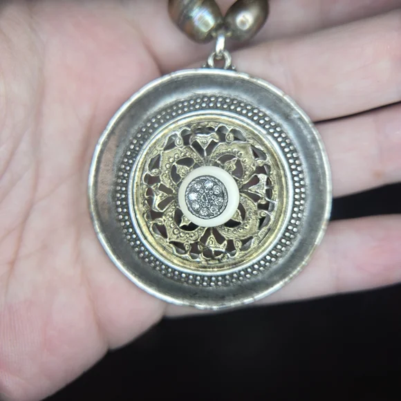 Chico's Silver and Cream Pendant Necklace - Picture 3 of 9